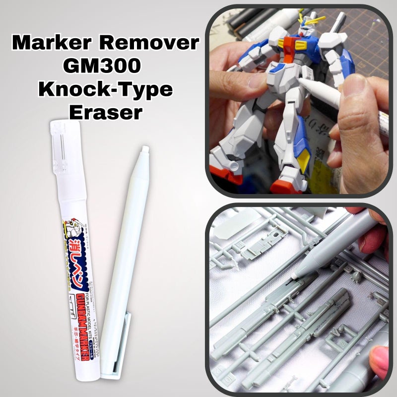 Someie GSI Creos Gundam Marker Pour Type GM301 Black & GM302 Gray & Eraser Pen GM300 & Knock-Type Eraser Flow-in Type Panel Lining Pens - Image 3